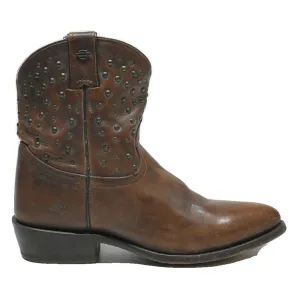 HARLEY DAVIDSON Womens Western Leather Ankle Boots Brown UK 6.5 Studded Stylish Morgan Wallen Sand In My Boots