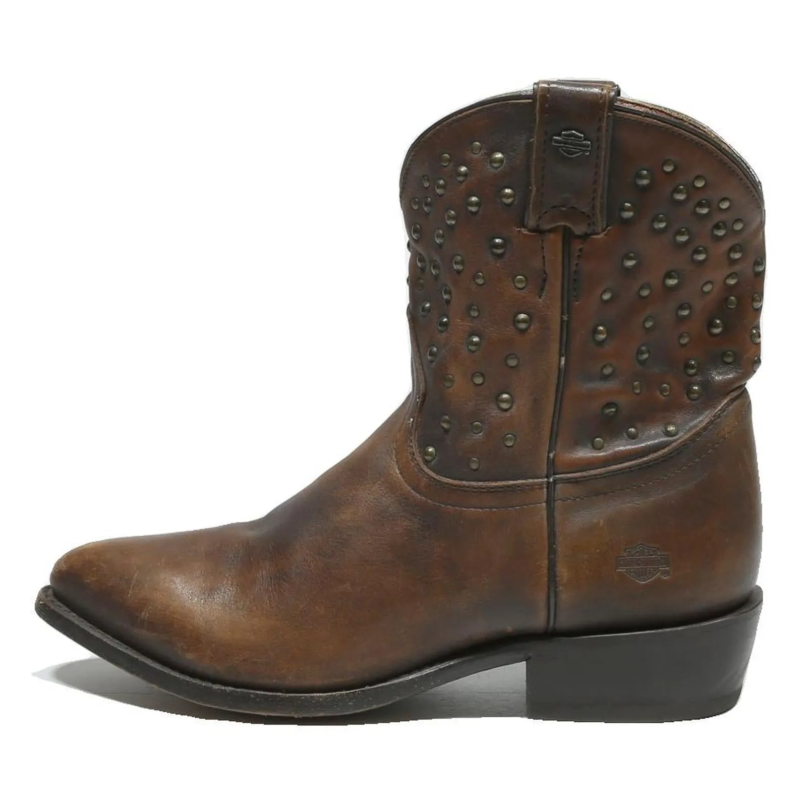 HARLEY DAVIDSON Womens Western Leather Ankle Boots Brown UK 6.5 Studded Stylish Ecco Boots