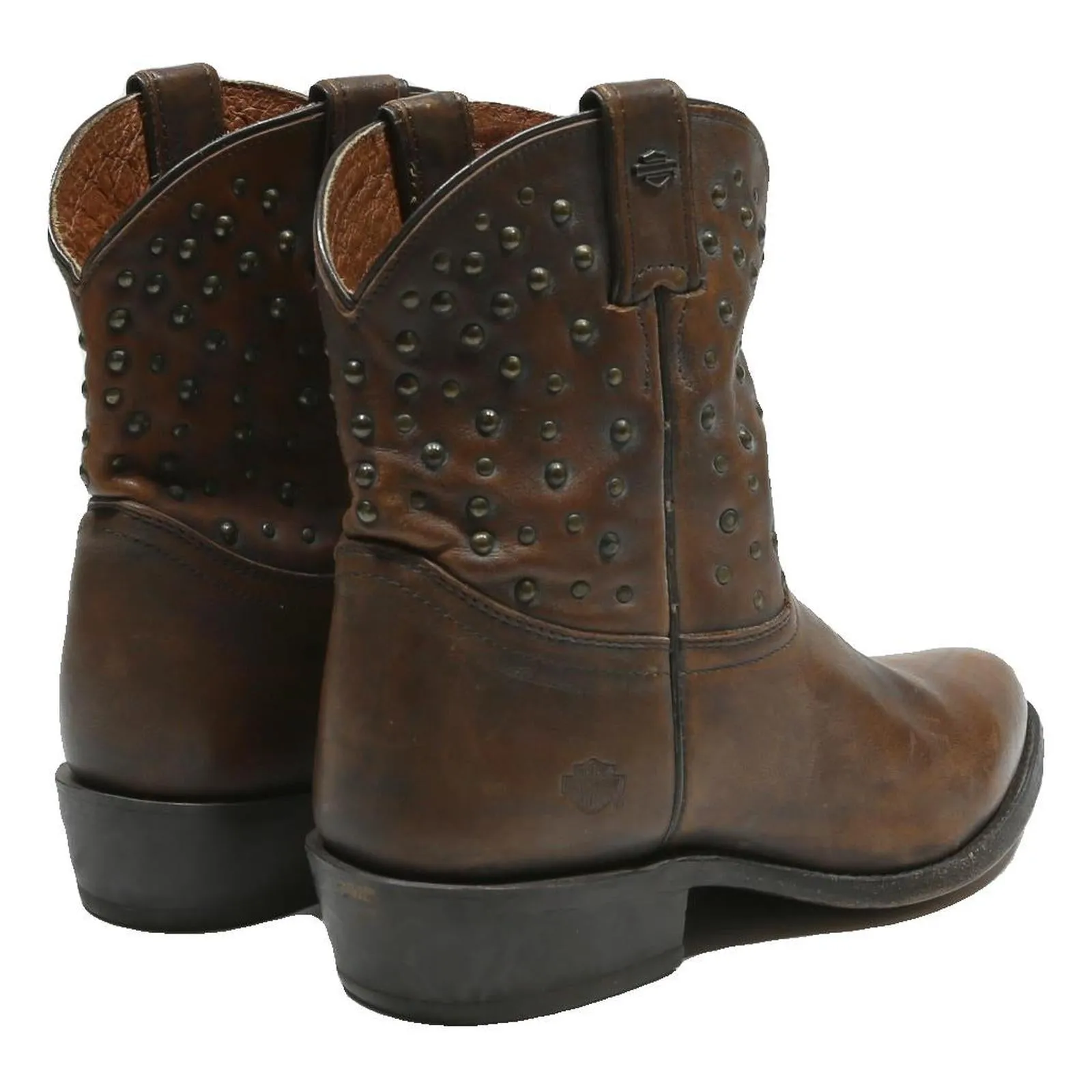 Size 16 Cowboy Boots HARLEY DAVIDSON Womens Western Leather Ankle Boots Brown UK 6.5 Studded Stylish