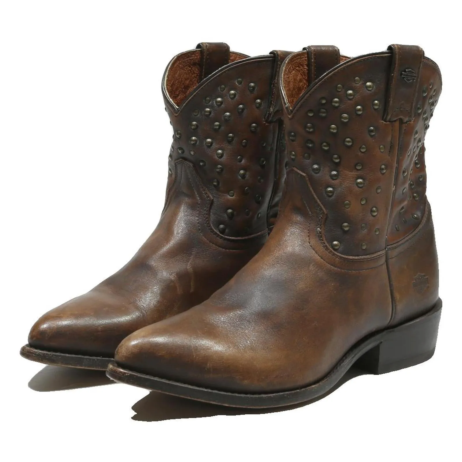 Ice Boots HARLEY DAVIDSON Womens Western Leather Ankle Boots Brown UK 6.5 Studded Stylish