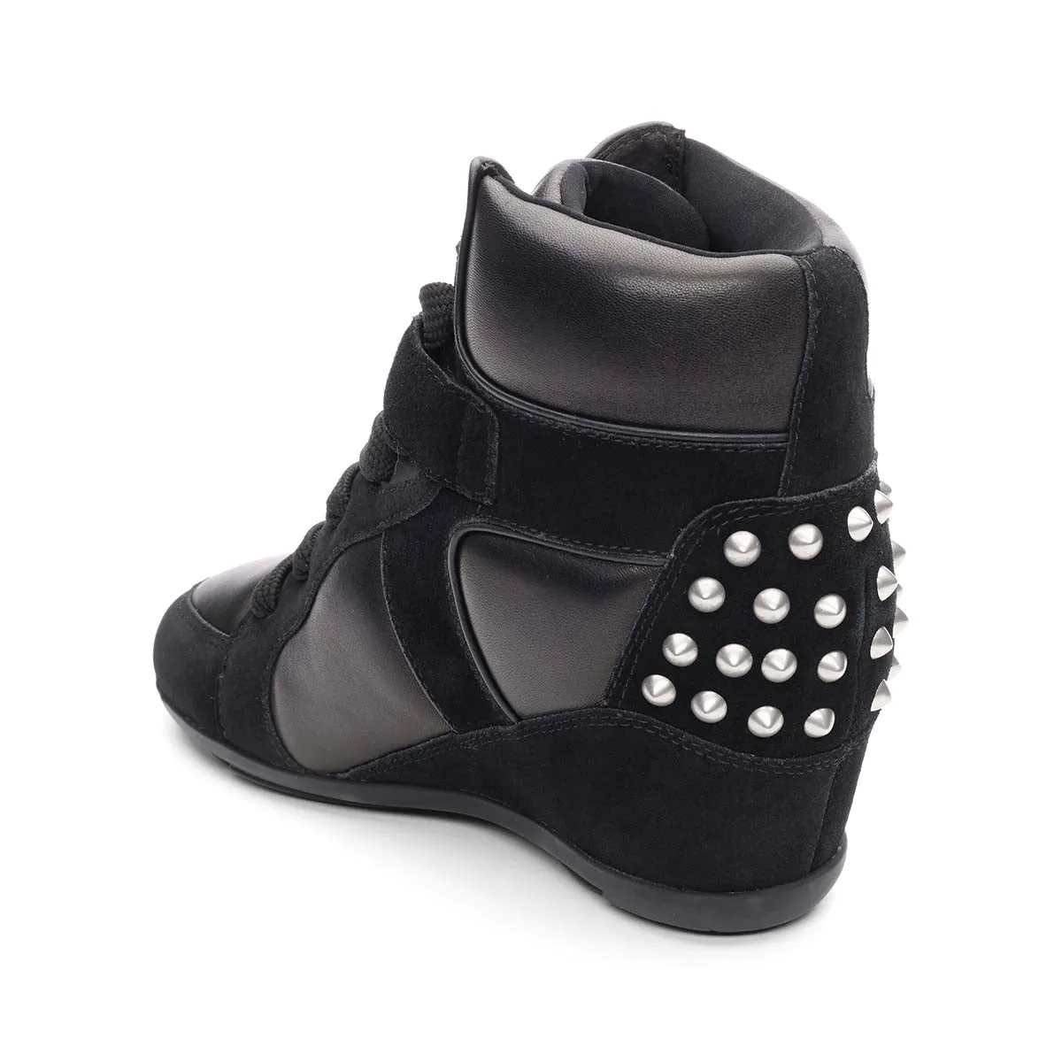 Bopster Studded Suede Sport Wedge Boots Pointed Toe