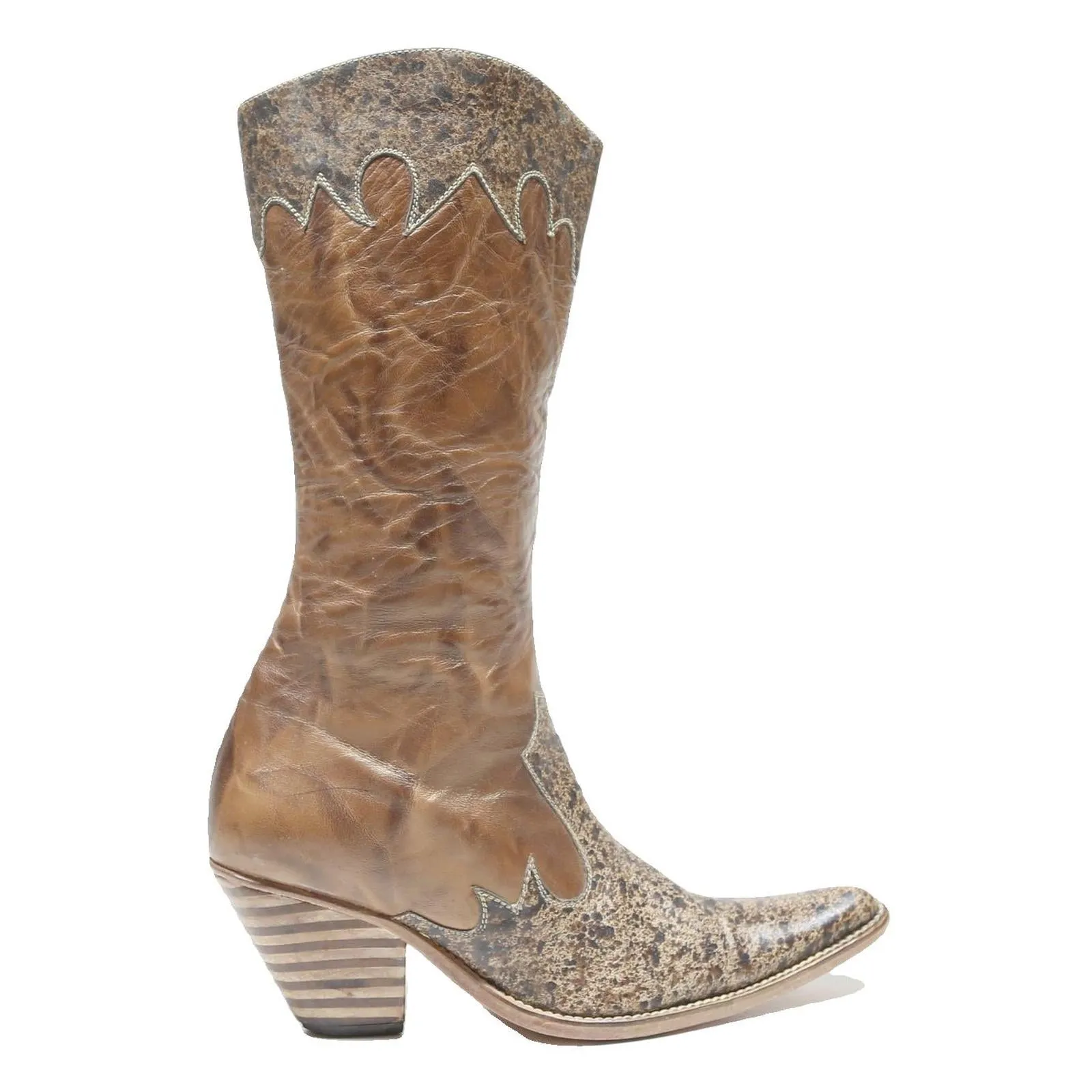 Womens Leather Western Cowboy Ankle Boots Brown UK 1 Pointed Toe Retro Style Those Boots Are Made For Walking