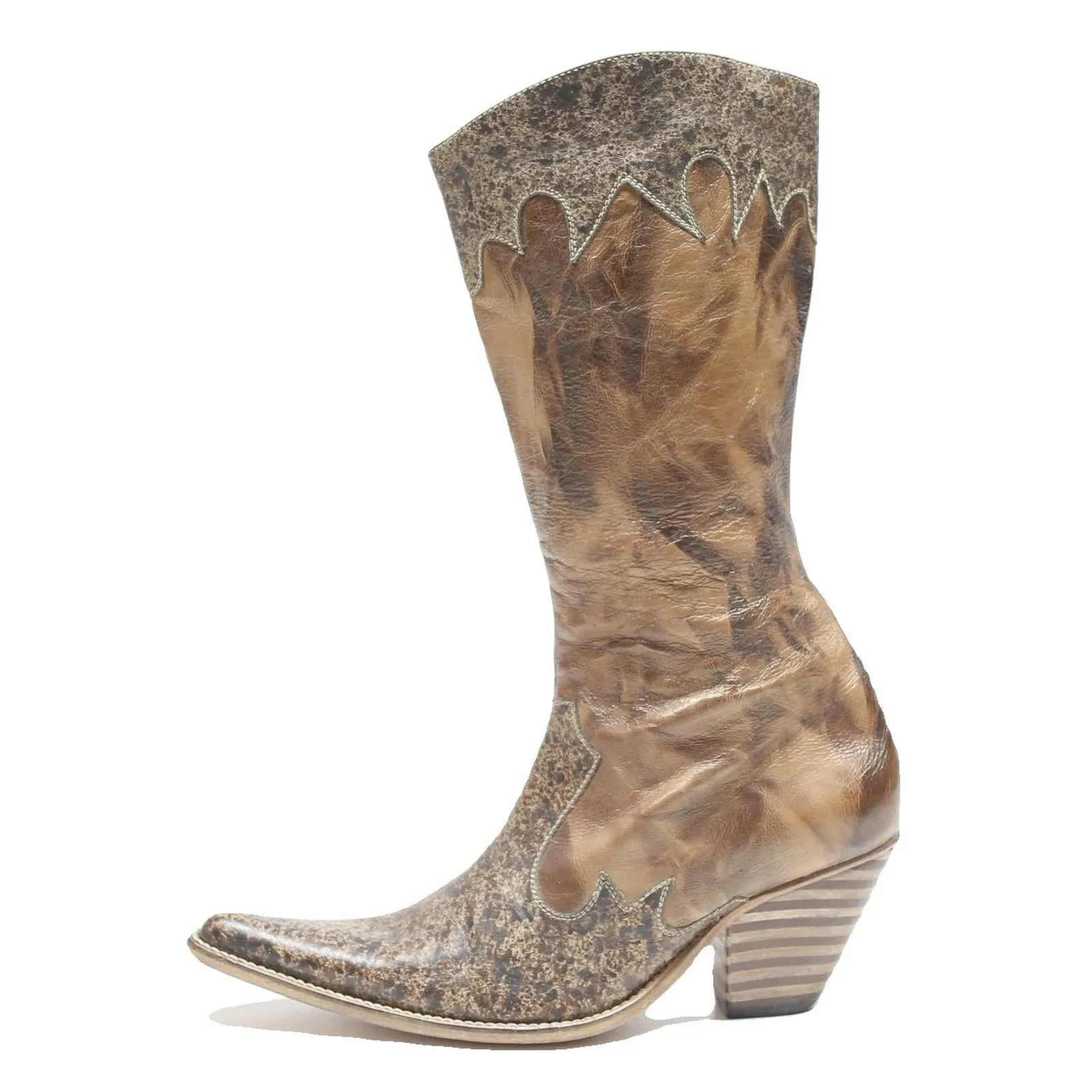 Womens Leather Western Cowboy Ankle Boots Brown UK 1 Pointed Toe Retro Style Cowgirl Boots With Spurs