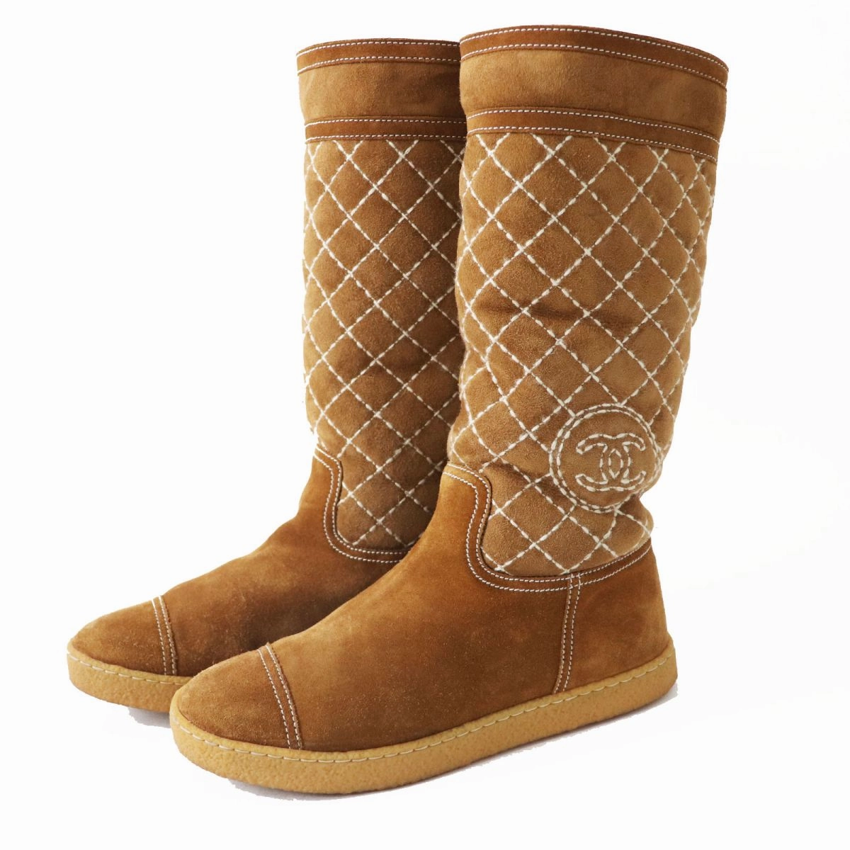 Snow And Hiking Boots Chanel Suede Long Mouton Boots COCO Mark