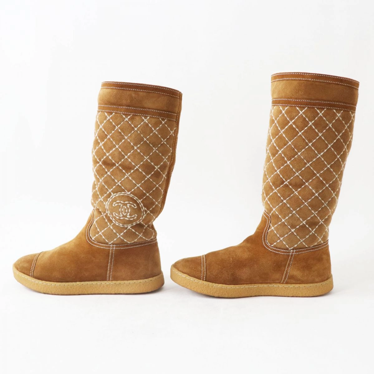 Brown Chukka Boots Chanel Suede Long Mouton Boots COCO Mark