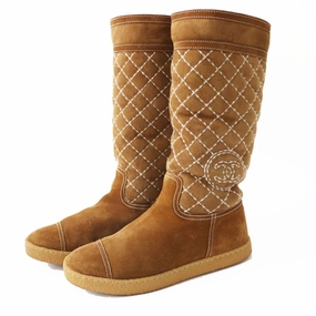 Chanel Suede Long Mouton Boots COCO Mark Most Comfortable Chelsea Boots