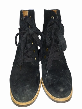 Leather Tied Track Sole Ankle Boots Black Boots Ankle Flats Kate Spade, Size 6.5