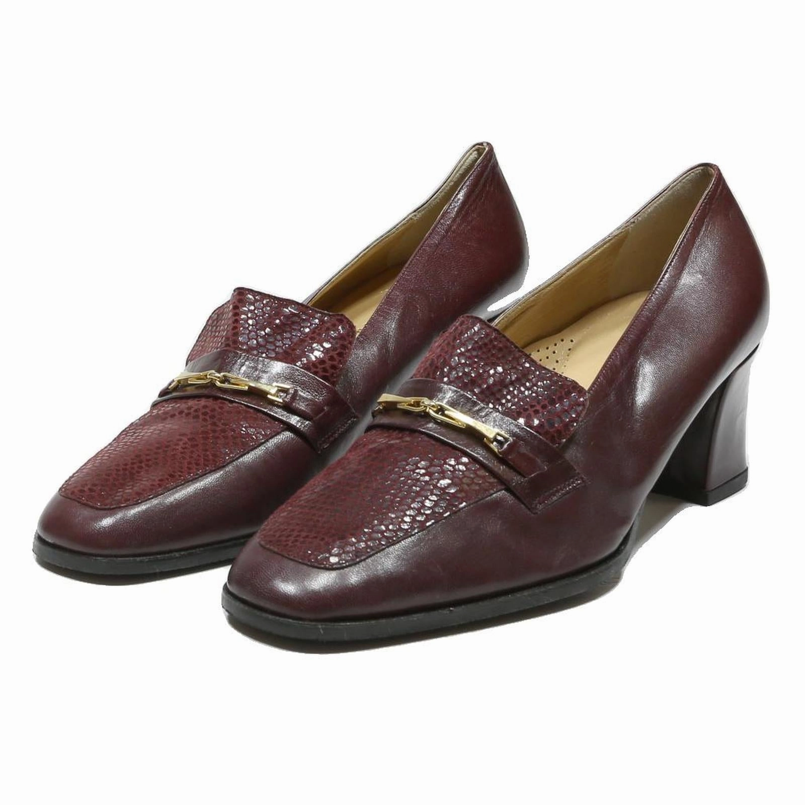 Herre Loafers ALFIE Womens Leather Block Heel Shoes Burgundy UK 7 Classic Formal Loafers
