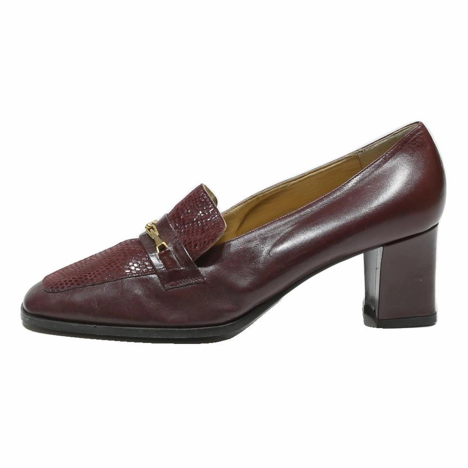 A New Day Loafers ALFIE Womens Leather Block Heel Shoes Burgundy UK 7 Classic Formal Loafers