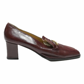 1950s Loafers ALFIE Womens Leather Block Heel Shoes Burgundy UK 7 Classic Formal Loafers