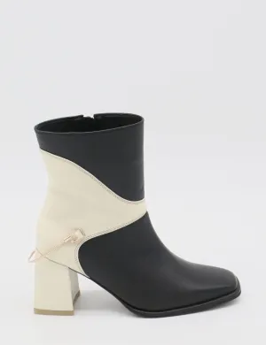 White Country Boots Amanda heeled ankle boot in black x ivory leather women's shoes