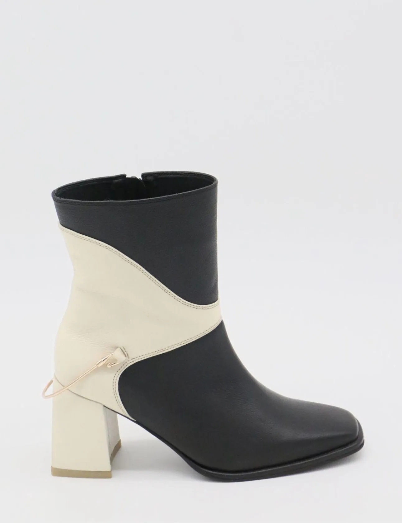 Amanda heeled ankle boot in black x ivory leather women's shoes High Knee Boots With Dress