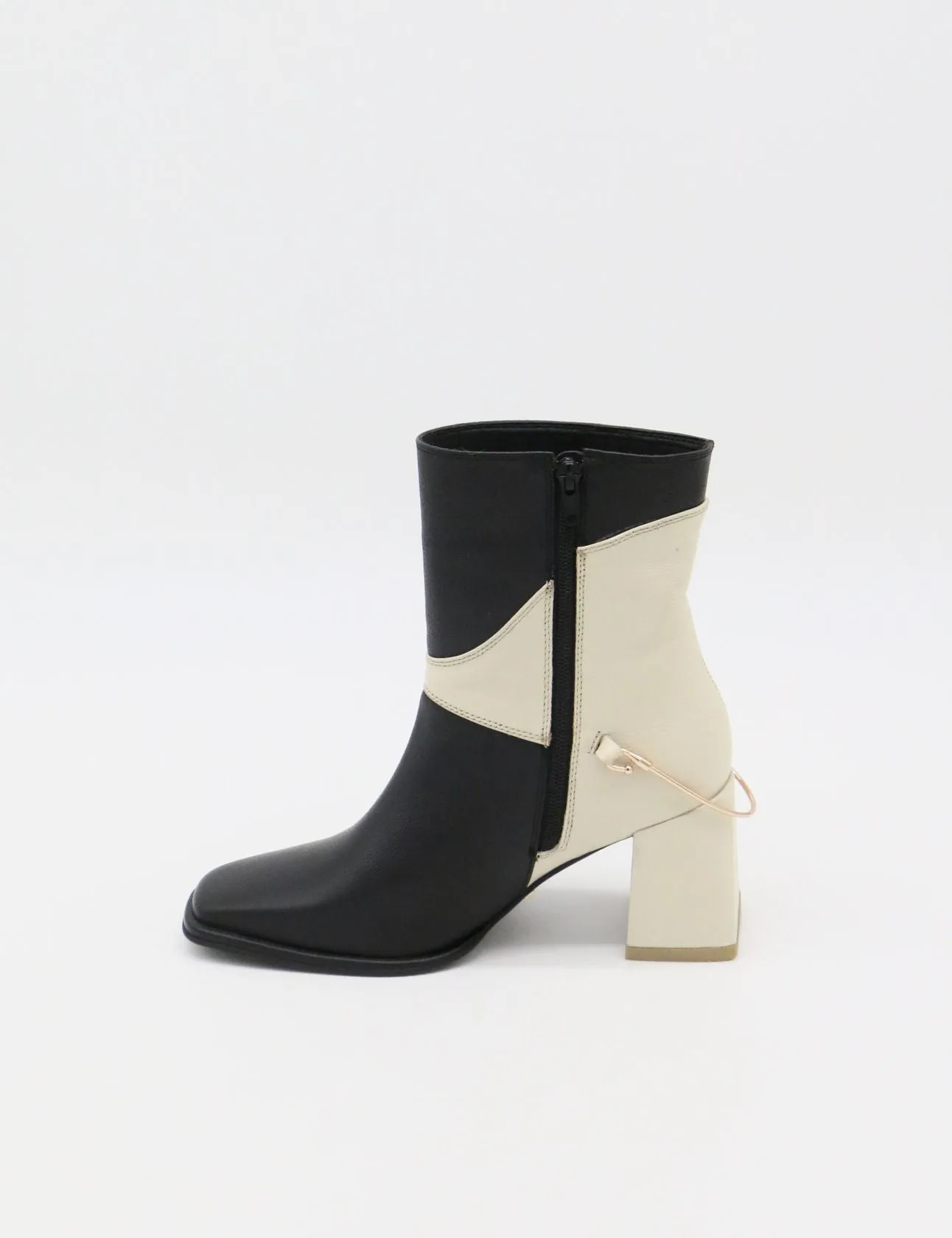 Long Pointy Boots Mexican Amanda heeled ankle boot in black x ivory leather women's shoes