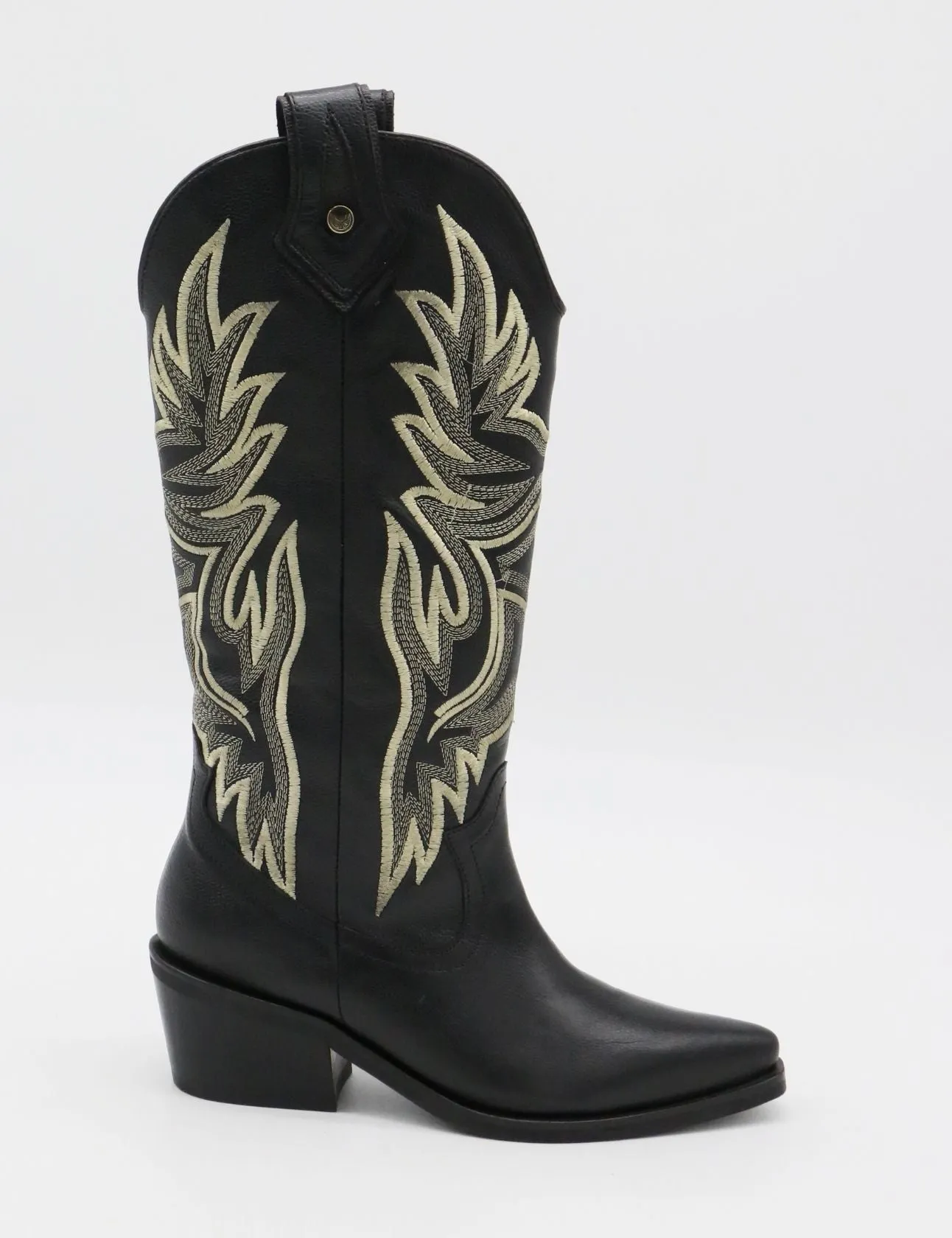 Dramen western cowboy boots in black leather womens shoes Black Long Boots