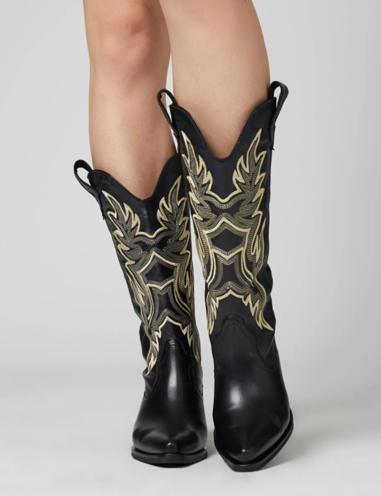 Dramen western cowboy boots in black leather womens shoes Handcrafted Cowboy Boots