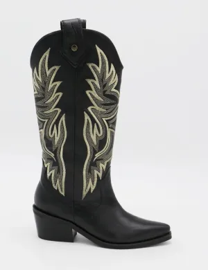 Works Boots Dramen western cowboy boots in black leather womens shoes