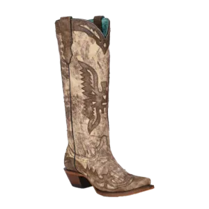 Corral Ladies Eagle Overlay Snip Toe Taupe Brown Tall Boots A4303 Vionic Ankle Boots