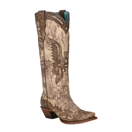 Corral Ladies Eagle Overlay Snip Toe Taupe Brown Tall Boots A4303 Born Boots