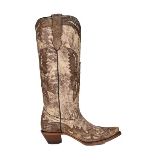 Corral Ladies Eagle Overlay Snip Toe Taupe Brown Tall Boots A4303 Vintage Harley Boots