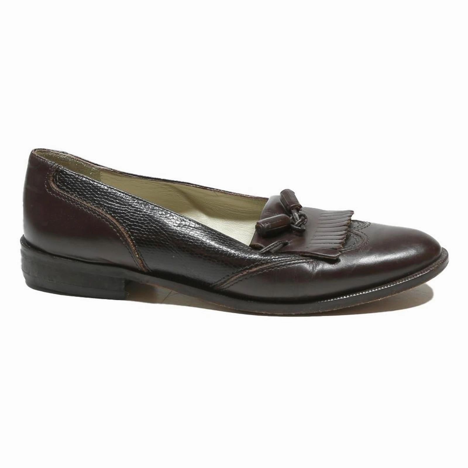 BALLY Womens Brown Leather Loafers UK 5.5 Classic Tassel Detail Elegant Fit Canvas Loafers