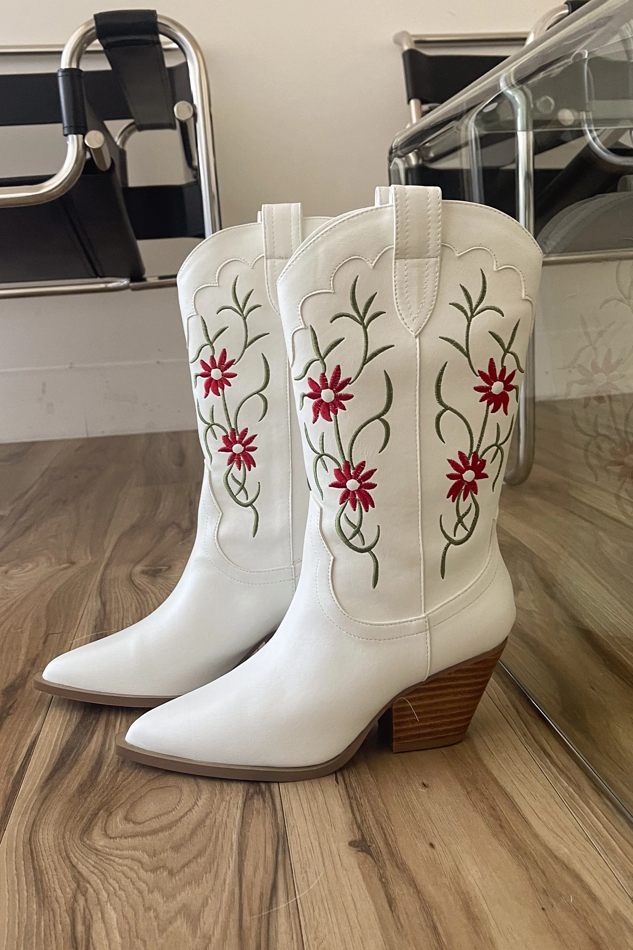 Allison Floral Embroidered Western Boot Lug Sole Knee High Boots