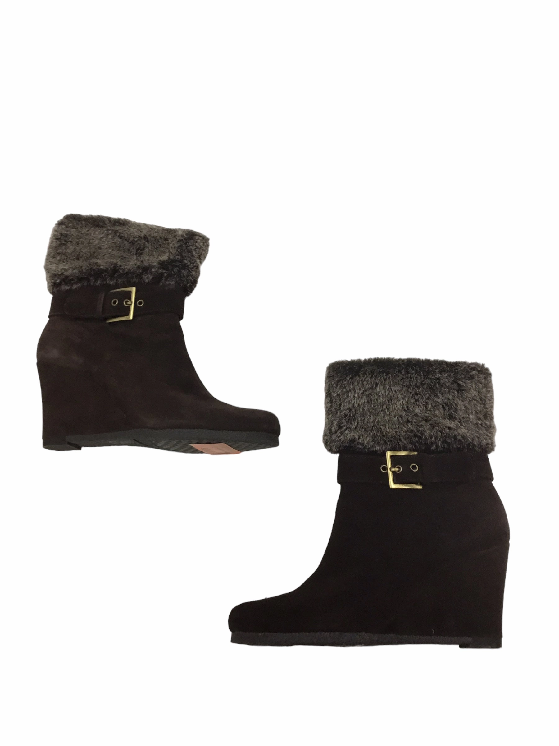 Leather-trimmed Suede And Shearling Ankle Boots Boots Ankle Heels By Aerosoles  Size: 6.5