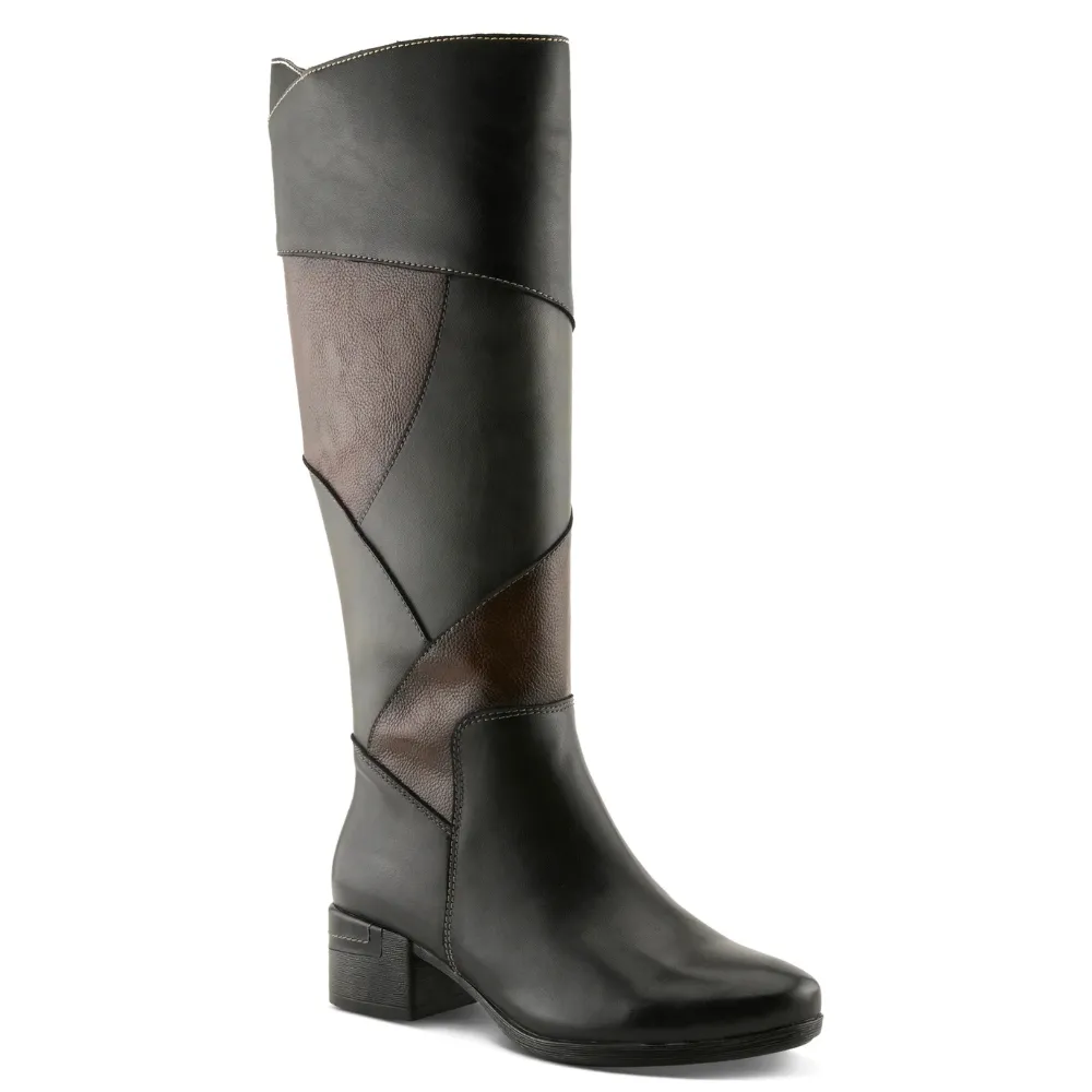 Spring Step Patchwork Black Multi Leather Tall Boot (Women's) Boots For Work