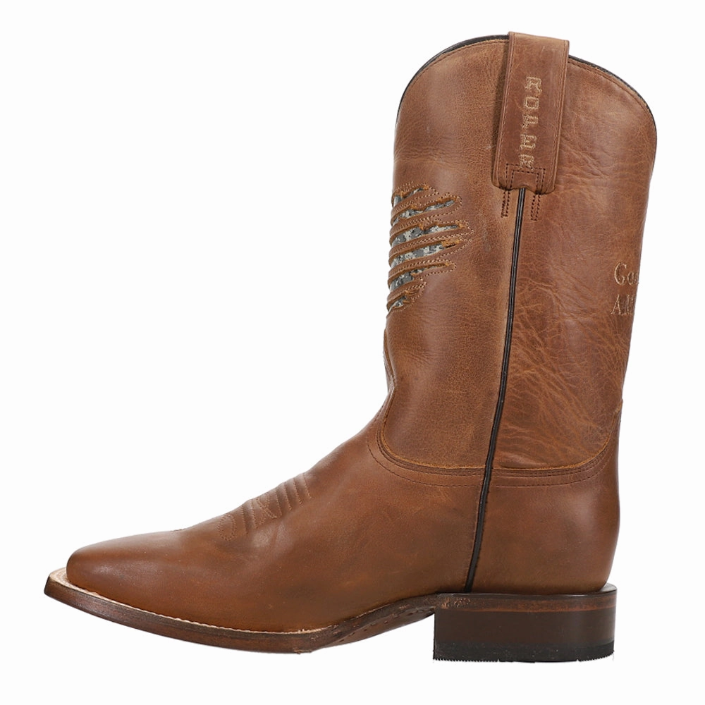 Thigh Length Leather Boots America Rules Patriotic Leather Square Toe Pull On Cowboy Boots