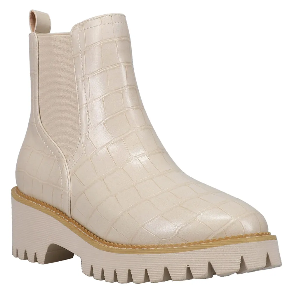 Whatever Croc Embossed Round Toe Chelsea Booties Inkkas Boots