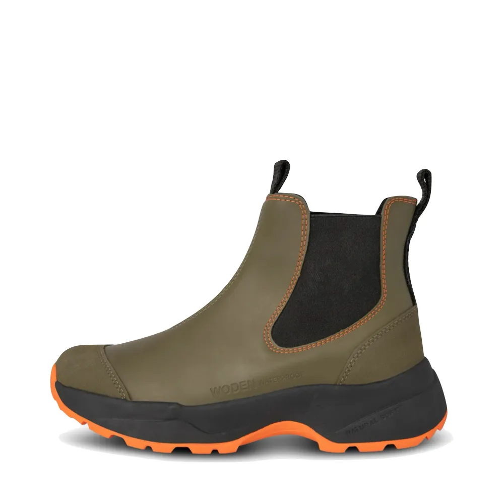 Woden Women's Siri Waterproof Pull On Boot in Dark Olive Stores With Cowboy Boots