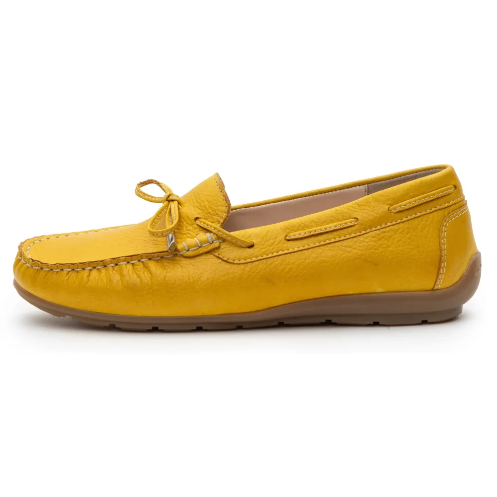 Ara Amarillo Yellow Calf Leather Moccasin (Women's) Leather Slip On Tennis Shoes