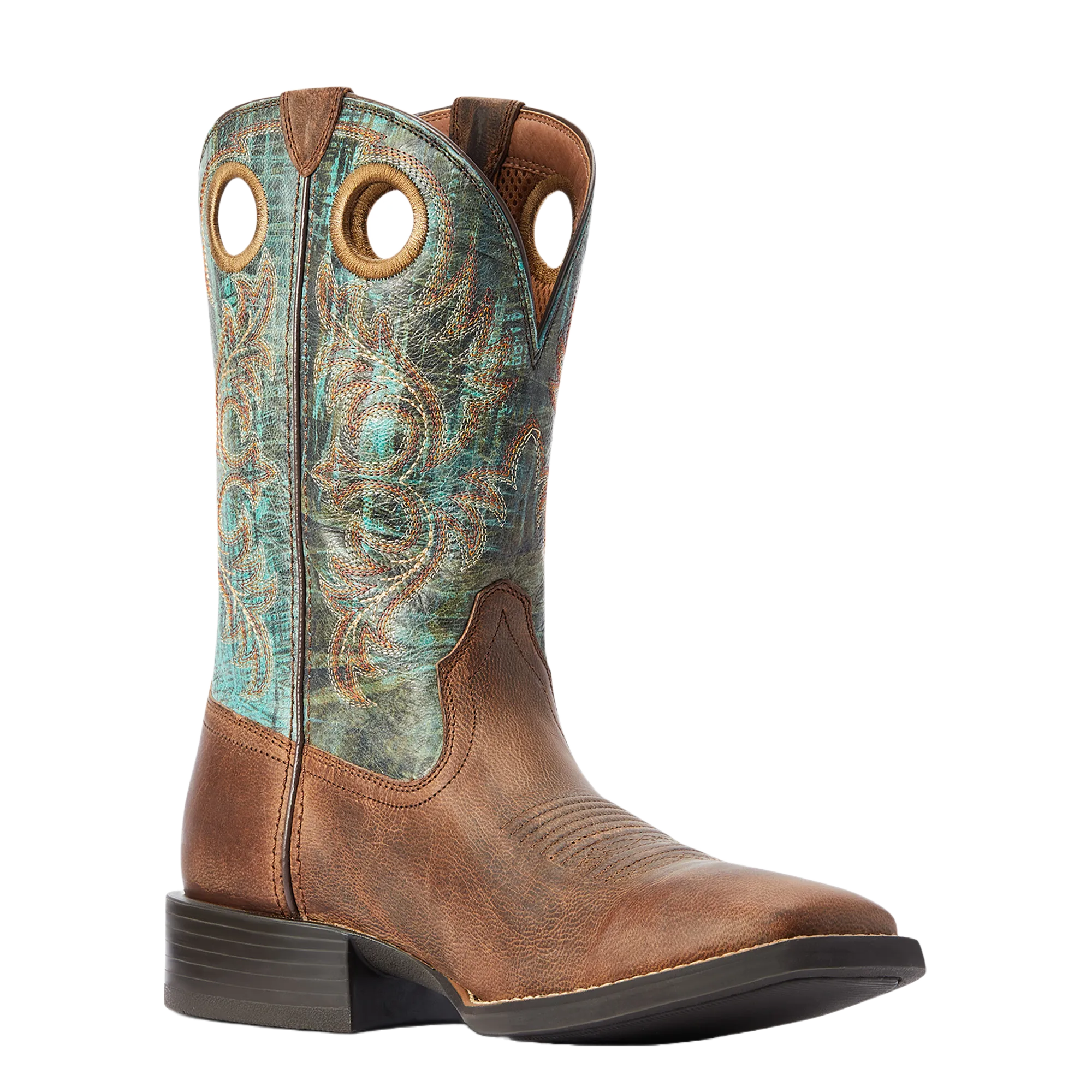 Tricker Boots Ariat Men's Sport Rodeo Brown & Turquoise Square Toe Boots 10042403
