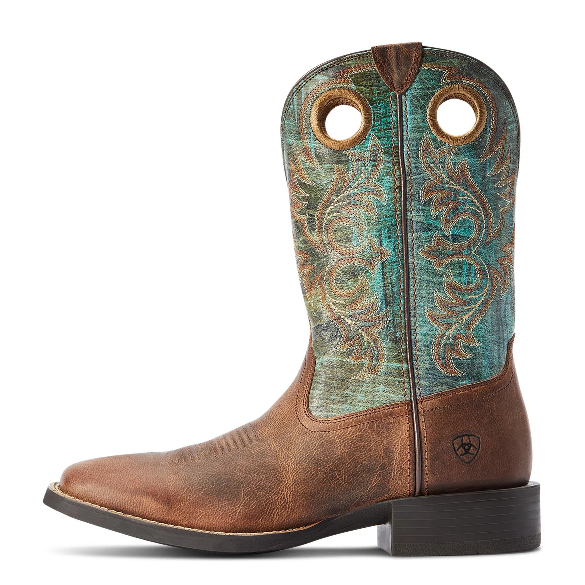 Extra Wide Calf Western Boots Ariat Men's Sport Rodeo Brown & Turquoise Square Toe Boots 10042403