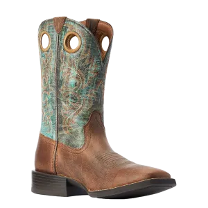 Ariat Men's Sport Rodeo Brown & Turquoise Square Toe Boots 10042403 Leather Boots Leather