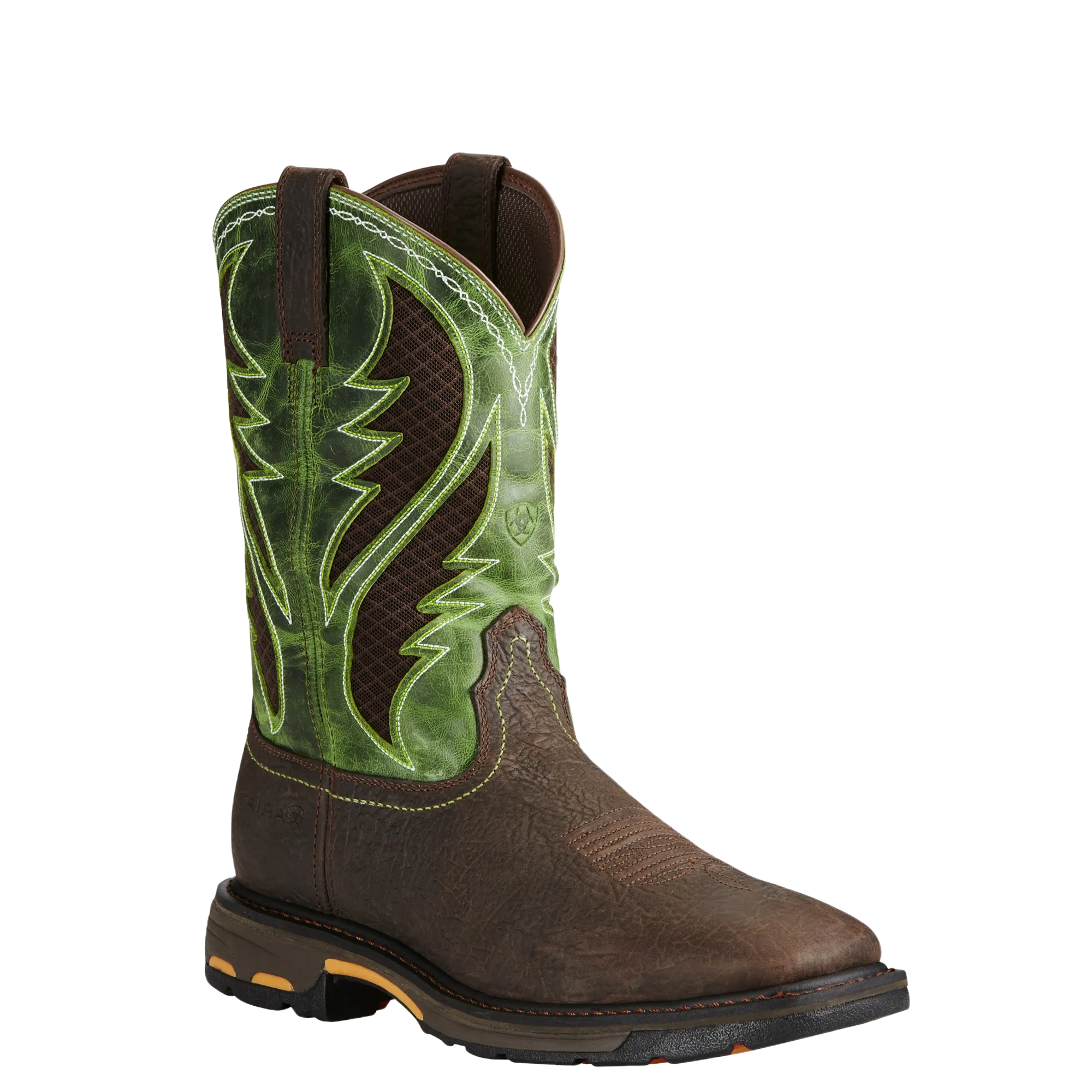 Ariat Men's WorkHog Wide Square Toe Brown & Green Work Boots 10020083 Cavenders Boots Near Me