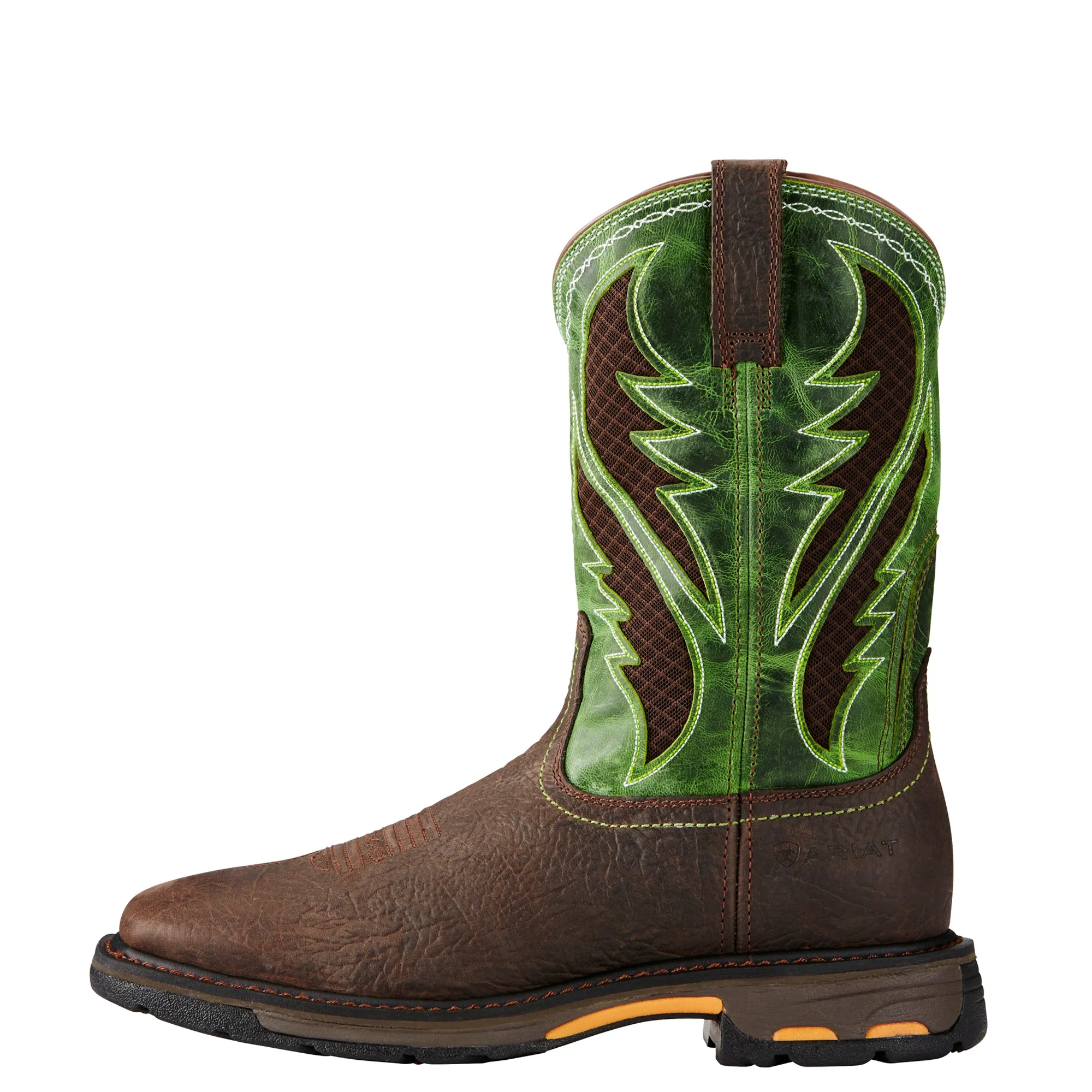 Ariat Men's WorkHog Wide Square Toe Brown & Green Work Boots 10020083 Gothic Boots Knee High