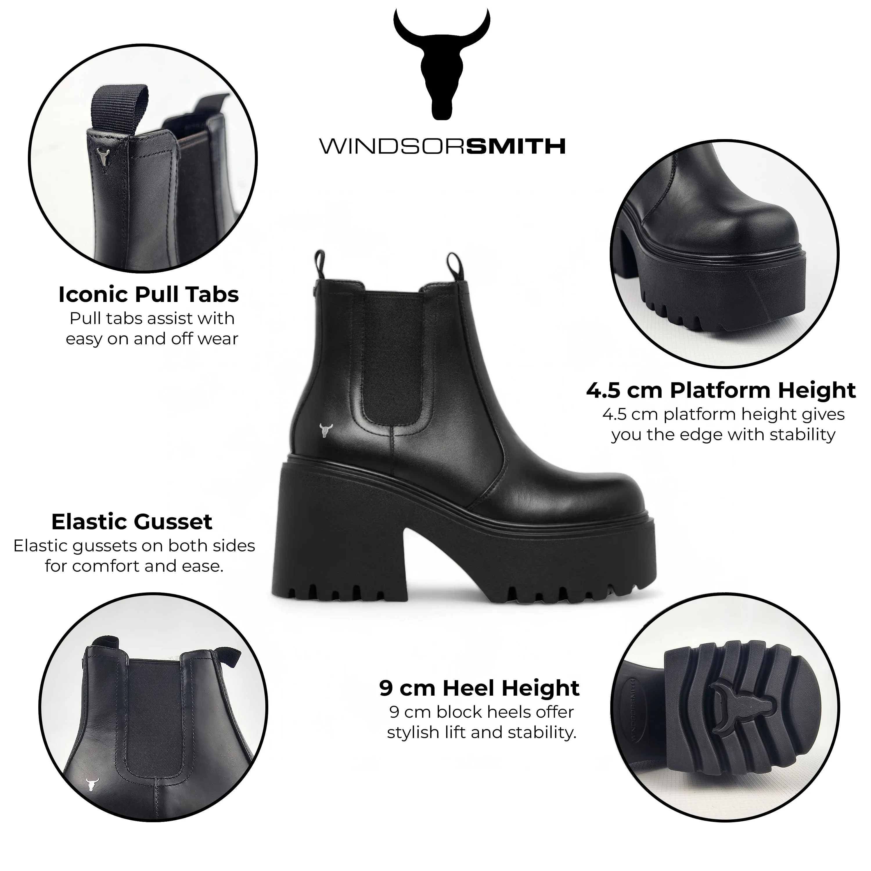 Windsorsmith Black Leather Platform Chelsea Boots - Tricky Oversized Boots