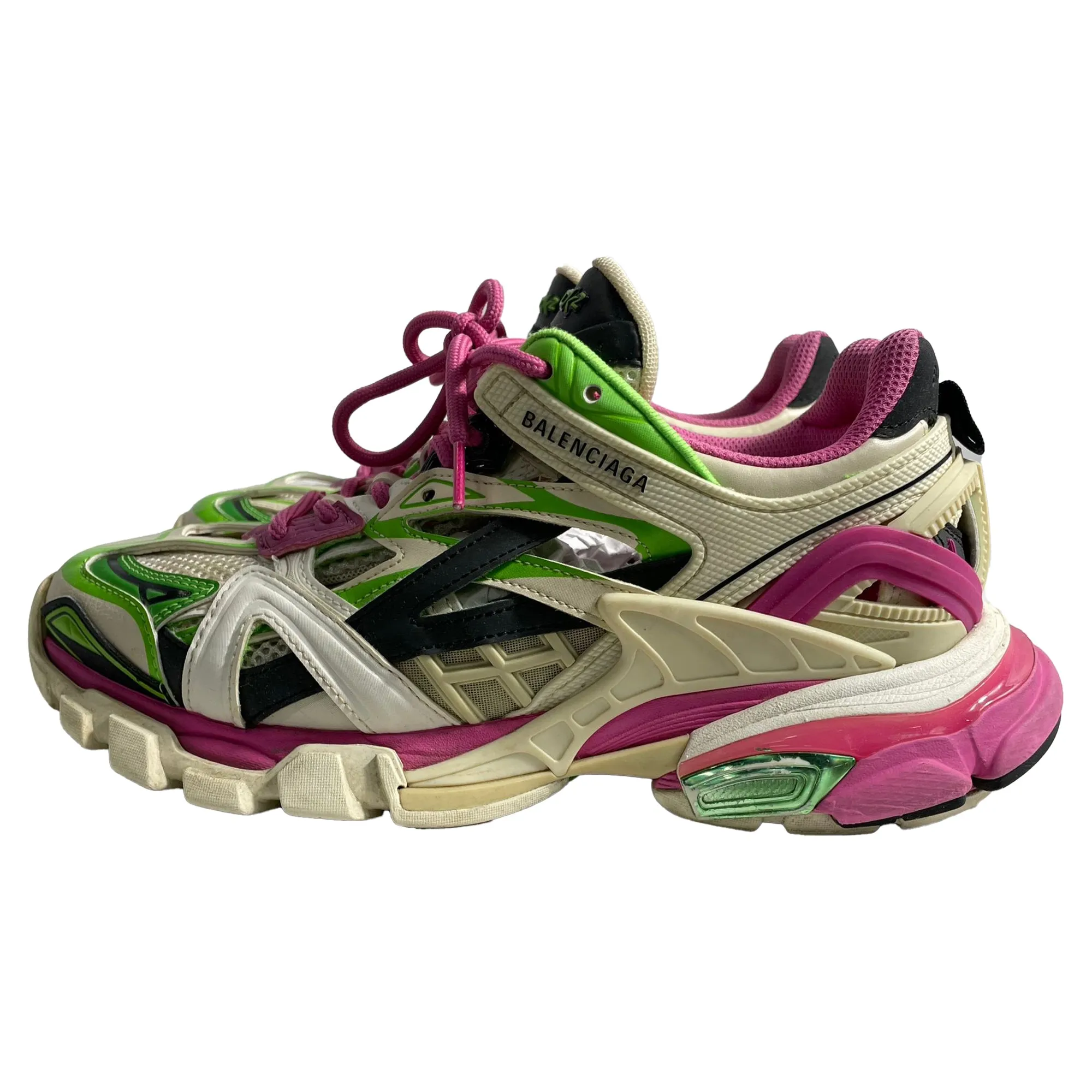 Balenciaga Track.2 Sneakers in Pink Green Polyurethane Sneakers Under $50
