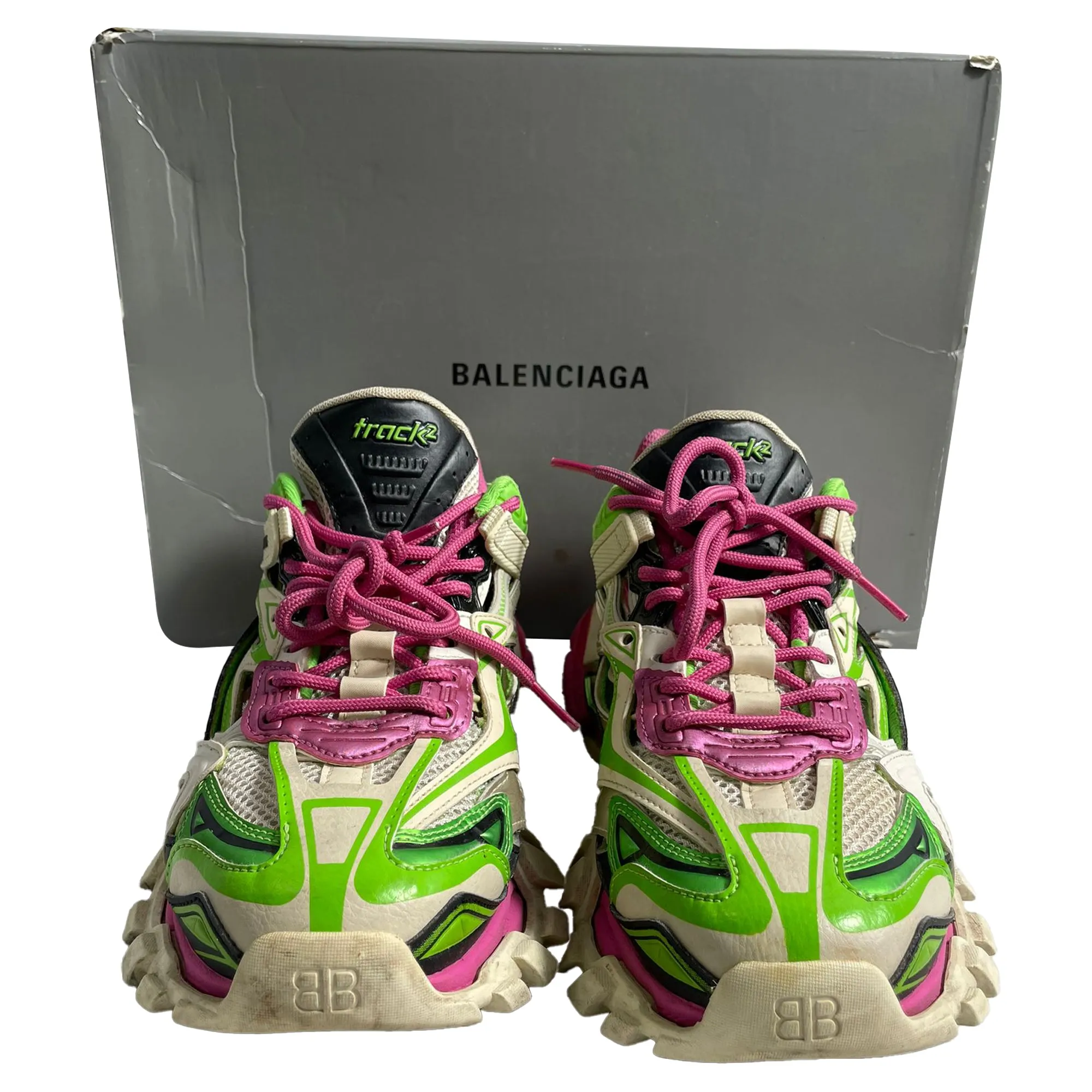 Balenciaga Track.2 Sneakers in Pink Green Polyurethane Most Comfortable Veja Sneakers