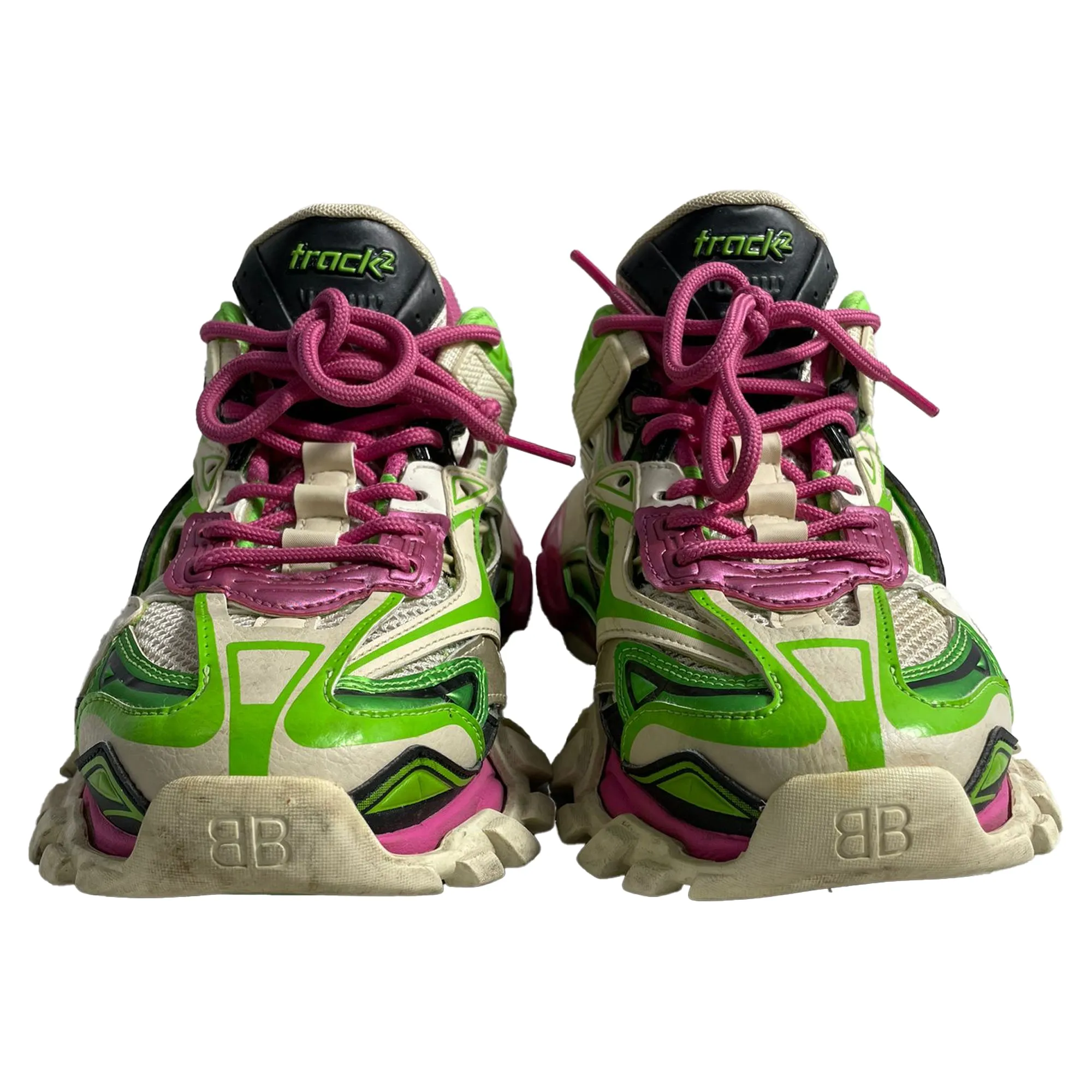 Balenciaga Track.2 Sneakers in Pink Green Polyurethane Sneakers To Wear With Suits