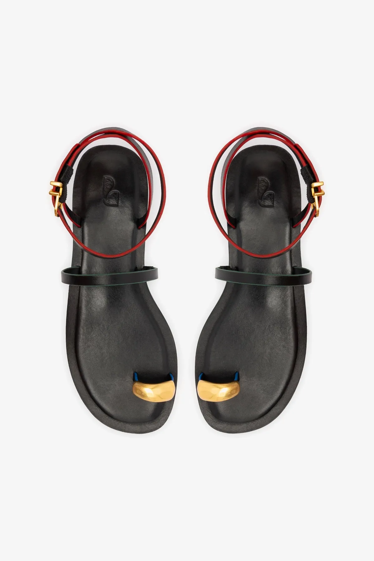 Biarritz Flat Sandal In Black Leather Designer Flat Bridal Shoes