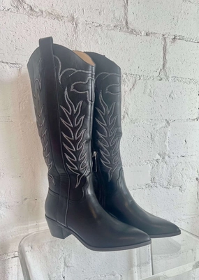 Boots On The Ground: Where Them At Black Inlay Vegan Cowboy Boots