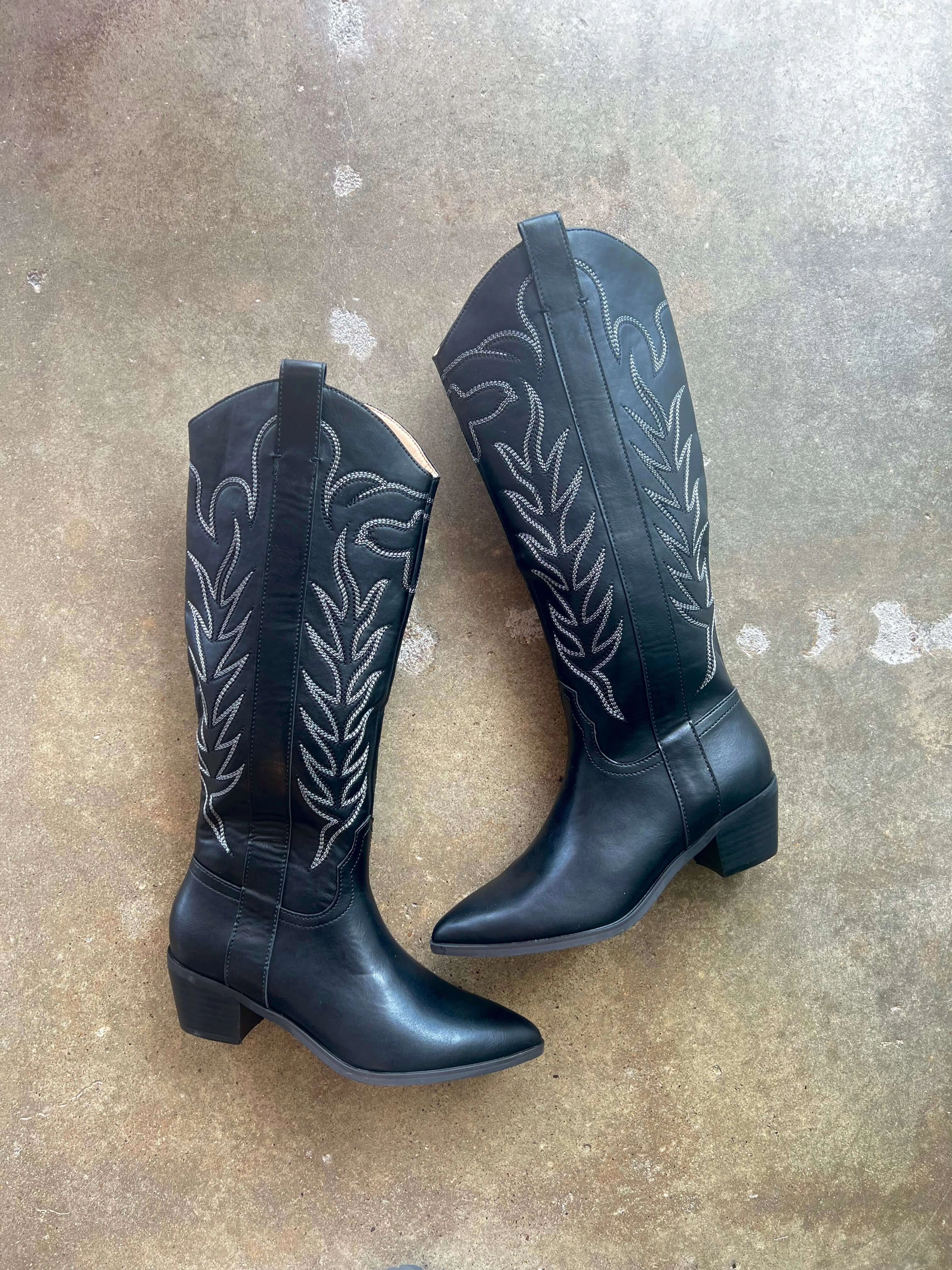 Fish Skin Cowboy Boots Black Inlay Vegan Cowboy Boots