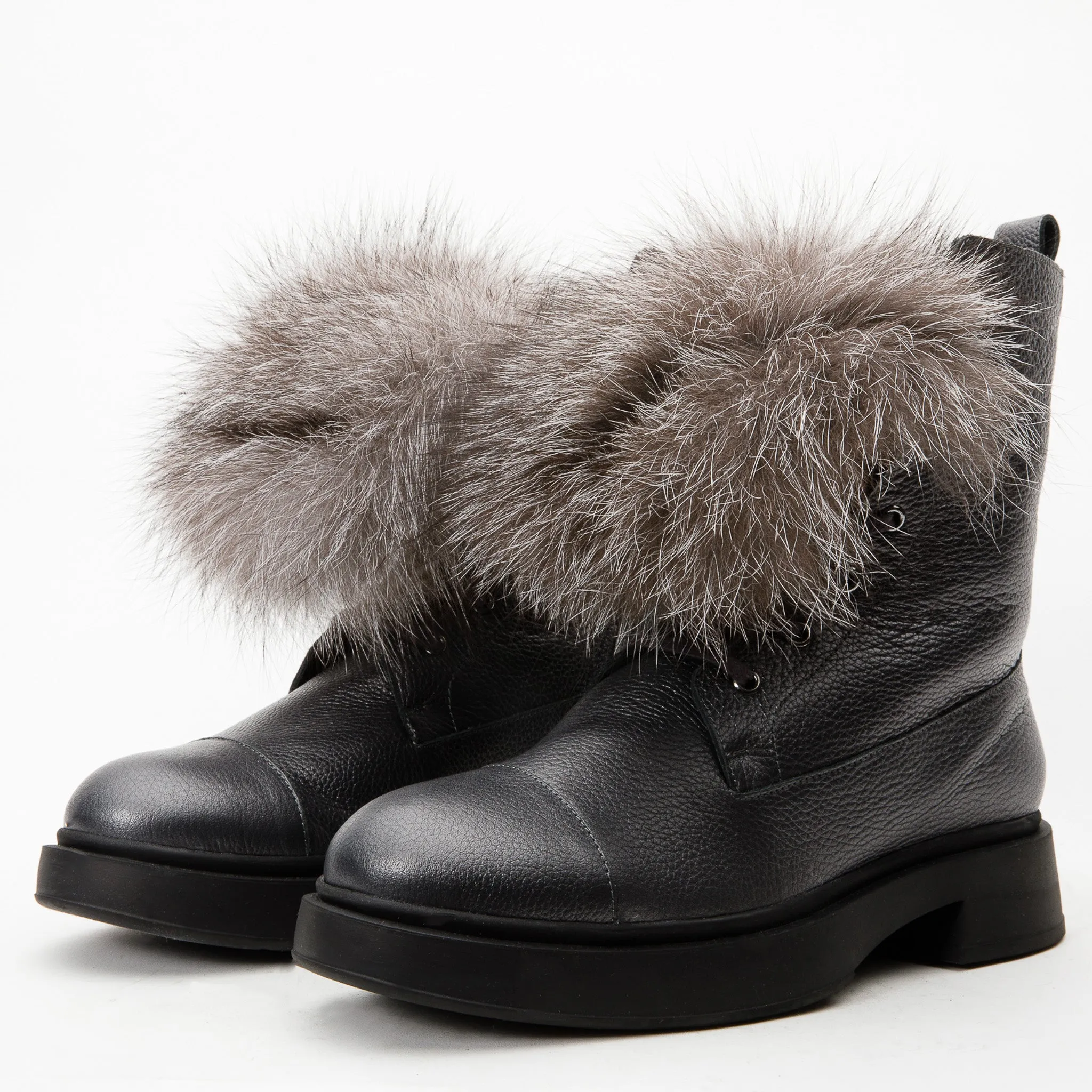 Best Rated Hunting Boots The Kajapati Grey Leather Natural Fur Mid Calf Women Boot