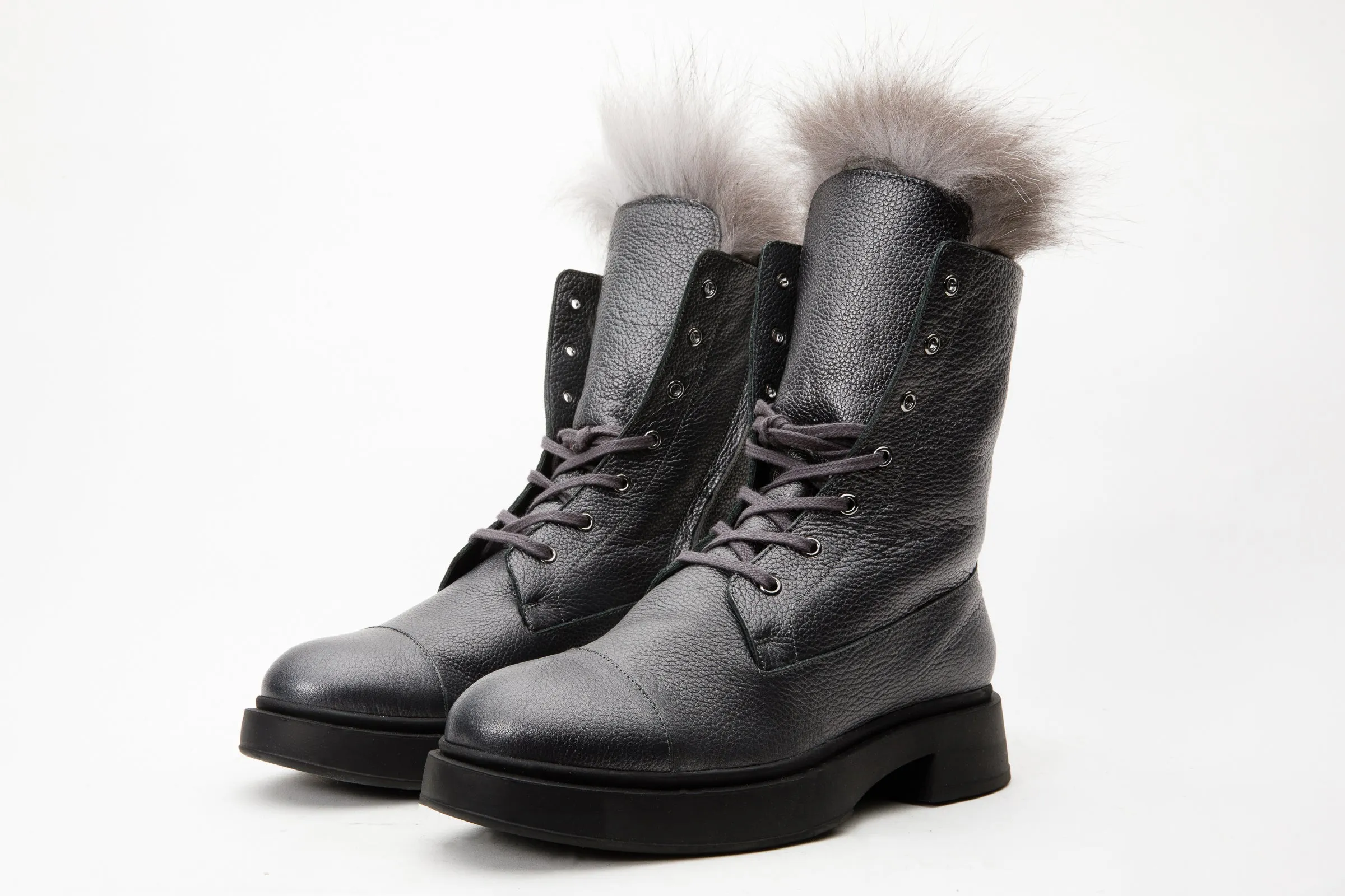 Dresses To Wear With Tights And Boots The Kajapati Grey Leather Natural Fur Mid Calf Women Boot