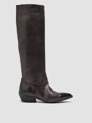 NOELIE DD 104 - Gray Leather Pull On Boots Gold Thigh High Boots