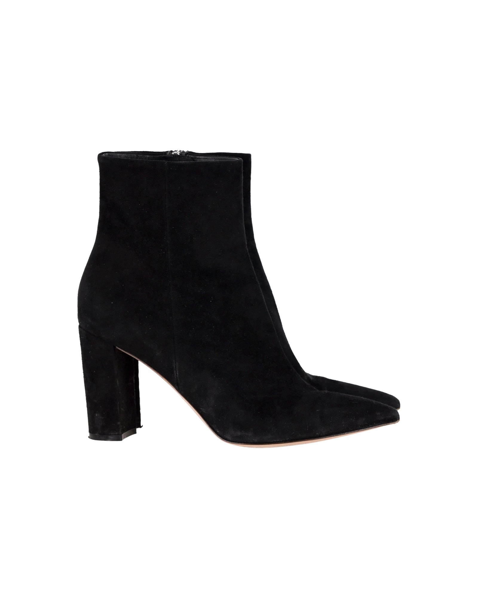 Gianvito Rossi Pointed-Toe Ankle Boots in Black Suede Gold Cowboy Ankle Boots
