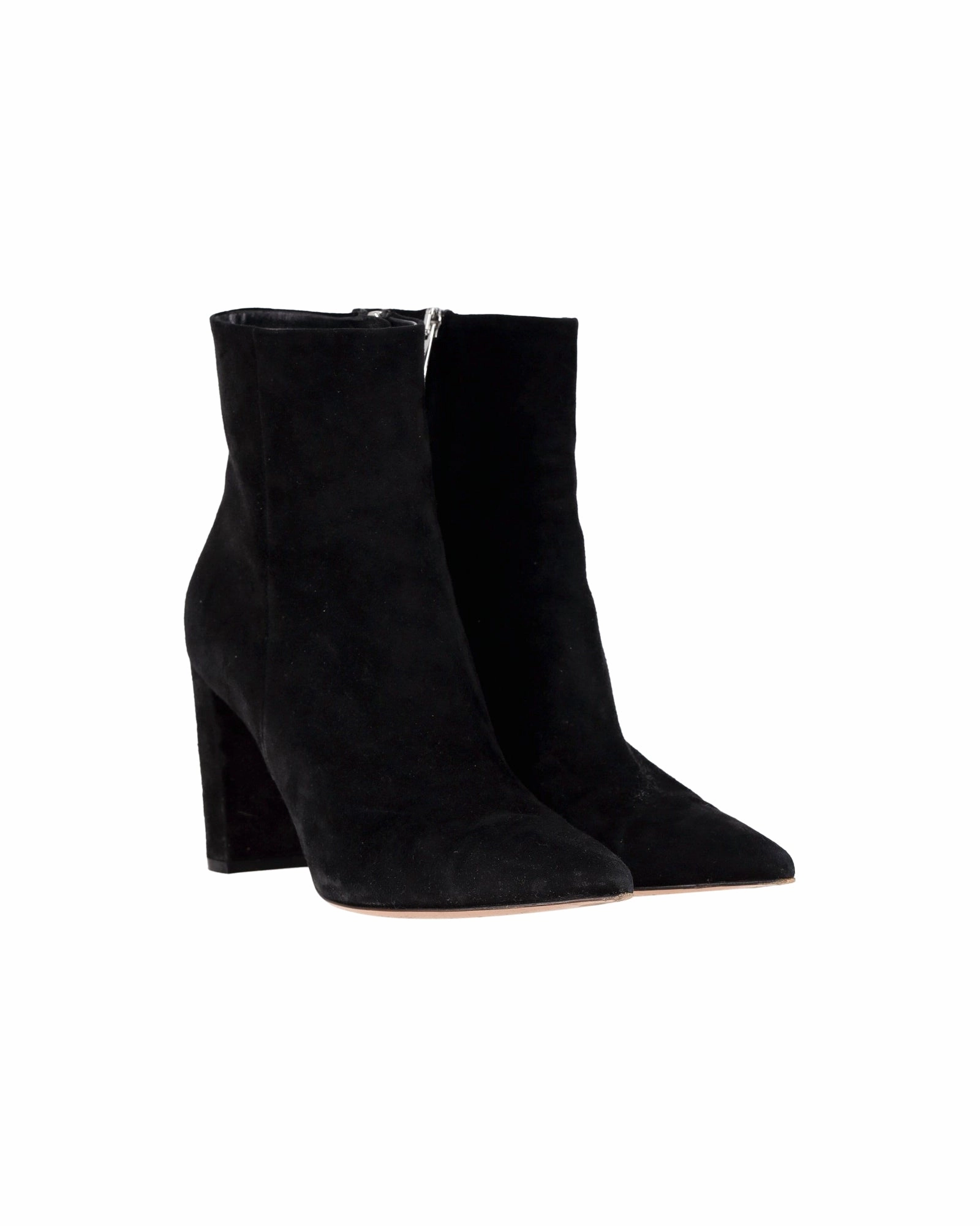 Gianvito Rossi Pointed-Toe Ankle Boots in Black Suede Narrow Calf Ankle Boots