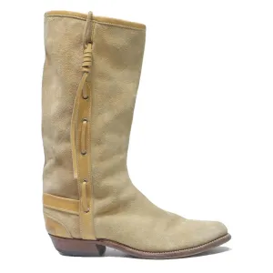 Womens Beige Leather Western Cowboy Boots UK 7 Suede Mid Calf Dress Footwear Platform Western Boots