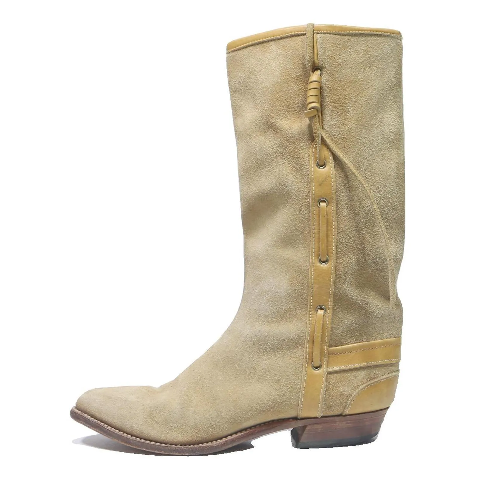 Mining Boots Womens Beige Leather Western Cowboy Boots UK 7 Suede Mid Calf Dress Footwear